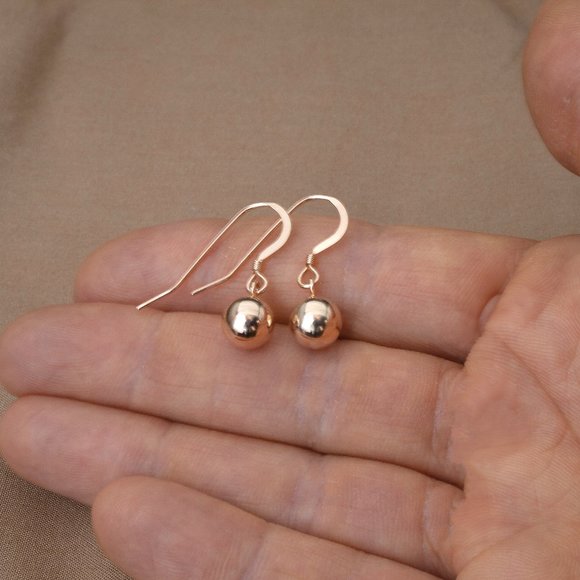Rose Gold Hook Earrings with Dangle Balls, Classical Earrings - Picture 4 of 4
